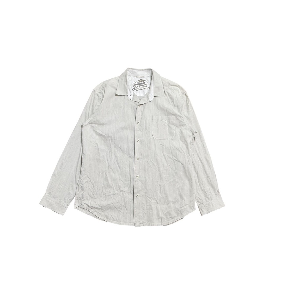 Tommy‎ Bahama Shirt Mens Large White Stripe Long Sleeve Button Front Casual